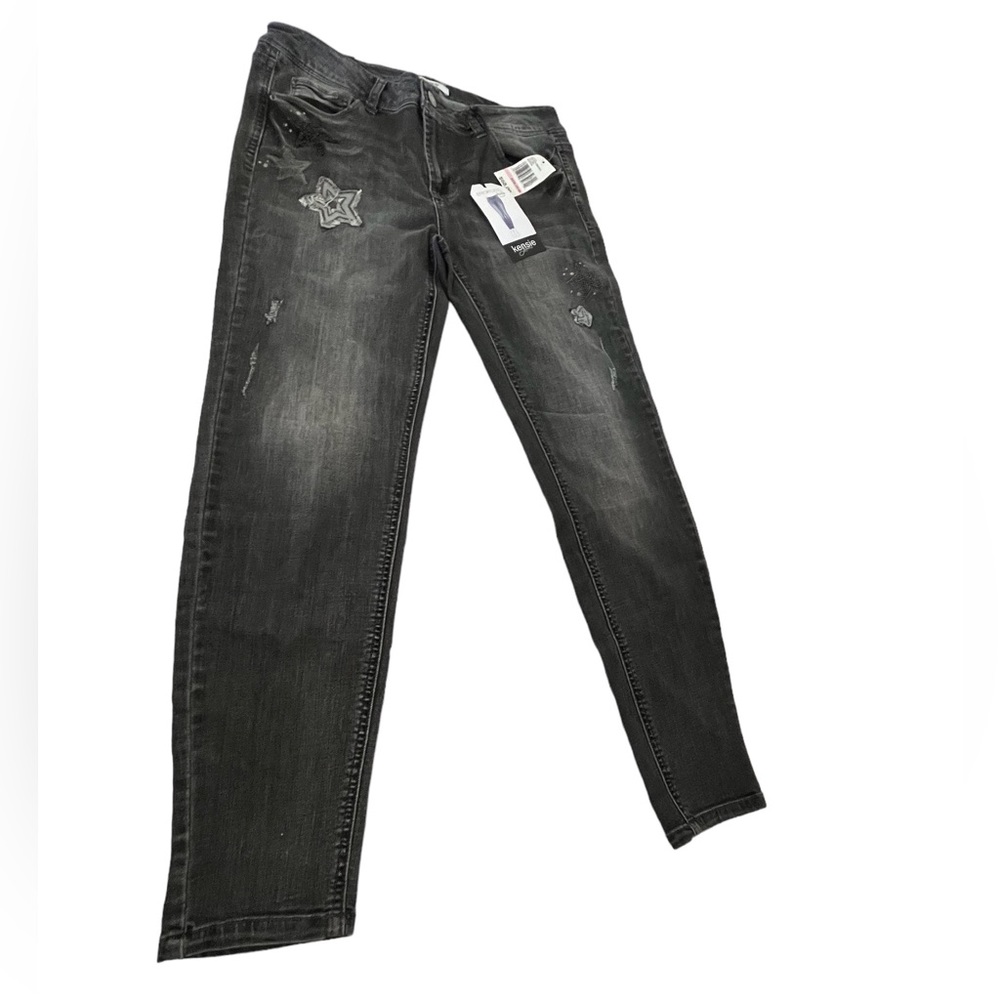 Kensie Effortless Ankle Black Jeans NWT Size 10 Star Embroidery